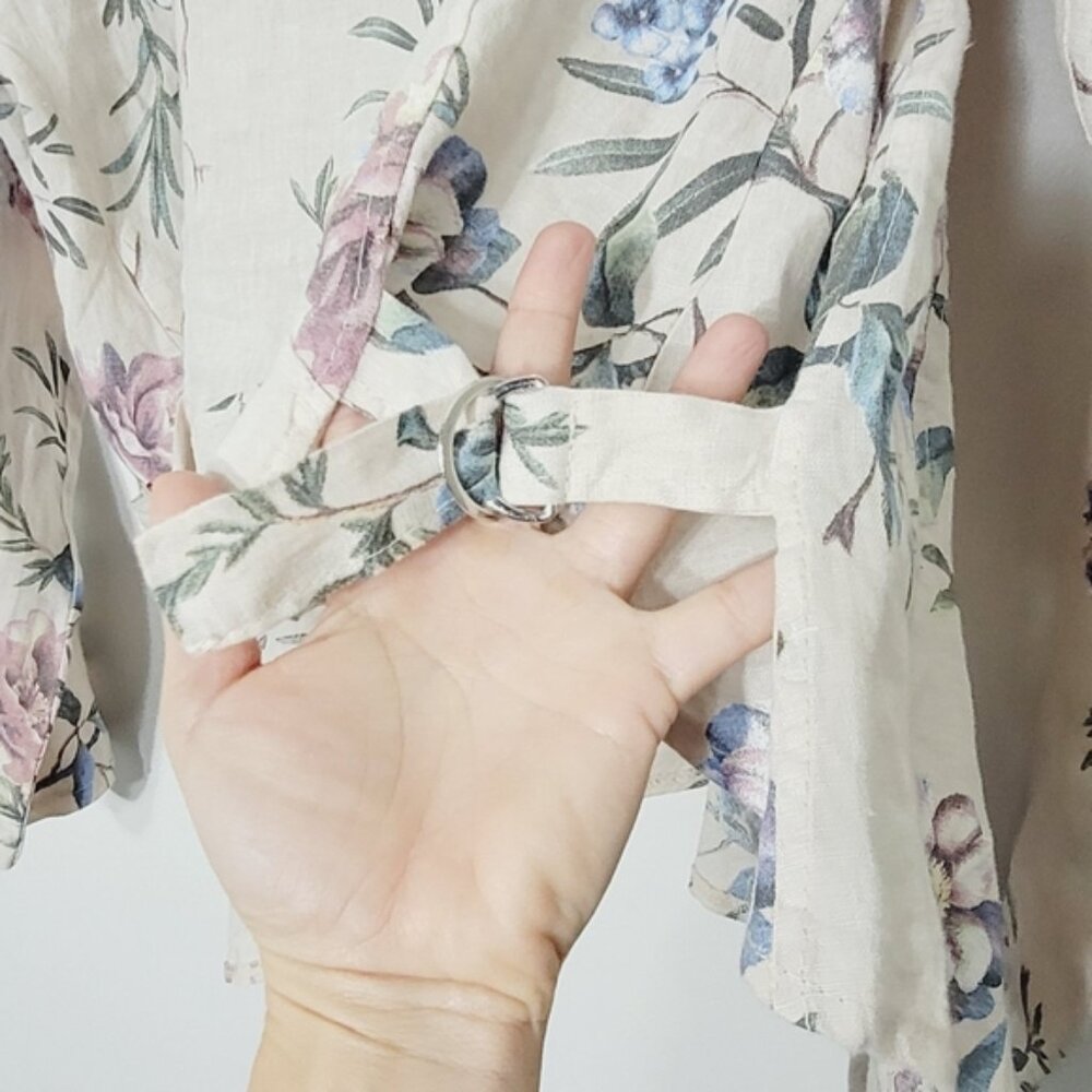 Bellambra Floral 100% Linen Open Cardigan Italy Lightweight Adjustable Sides L - Picture 5 of 10